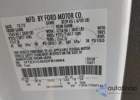2013 Ford F-150 Xl z USA, uszkodzony, nr VIN 1FTEX1CMXDFB14564